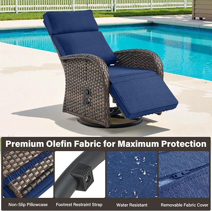 Belord 5 Piece Wicker Patio Furniture Set with 30" Propane Fire Pit Table, Outdoor Swivel Recliner Chairs with Adjustable Backrest & Footrest for Patio Conversation and Backyard Gathering