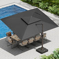 10 X 13 FT Cantilever Patio Umbrella with Led Lights and Base Included Outdoor Heavy Duty Double Top Rectangle Offset Umbrellas with 360-degree Rotation for Pool Deck Backyard, Grey