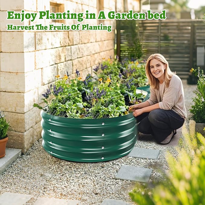 Oval Galvanized Planter Box, Metal Raised Garden Bed - 0.8MM Thick- Ideal for Outdoor Gardening and Planting of Vegetables Flowers Fruits Succulent Plants and Others (Green, 5X2.7X1 FT)