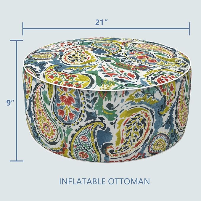 LVTXIII Inflatable Stool Ottoman Footrest with Handle, Decorative Fade-Resistant Foot Stool, Indoor or Outdoor Pouf for Home Garden and Camping Use, D21 x W 21 x H9, Paradise Paisley