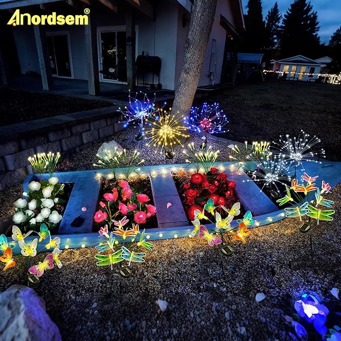 Anordsem Solar Garden Lights Outdoor: Bendable Copper Wire with 120 LED Firework Beads - Colorful Waterproof DIY Fairy Decoration for Yard Pathway Patio - Gifts for Women Mom Homeowners