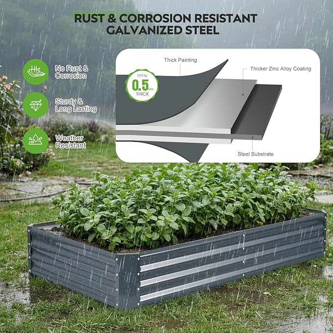 ZORMY 2Pack 6×3×1ft Galvanized Raised Garden Bed Kit, Metal Planter Boxes Outdoor, Large Raised Beds for Vegetables, Fruits, and Flowers - Grey