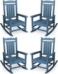 KINGYES Oversized Outdoor Rocking Chair Set of 4, High Density Polyethylene Patio Rocking Chairs with 330lbs Support for Adults, Navy