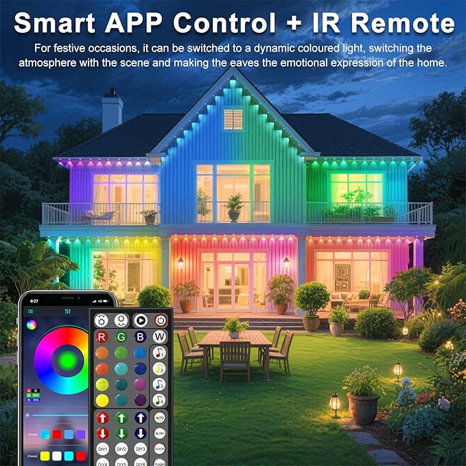 150FT Permanent Outdoor Lights for House Waterproof, IP67 LED Eave Lights with App/Remote Control, Outdoor Permanent led Lighting for House Roof Decor,Christmas,Party,All Holiday and Daily