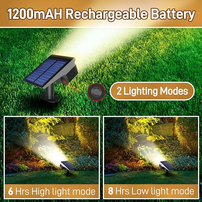 Solar Lights Outdoor Waterproof IP65, 7 Lighting Modes Color Changing 26 LED Solar Spot Lights Outdoor for Yard Garden Pathway Christmas Decor (Warm White, 2 Pack)