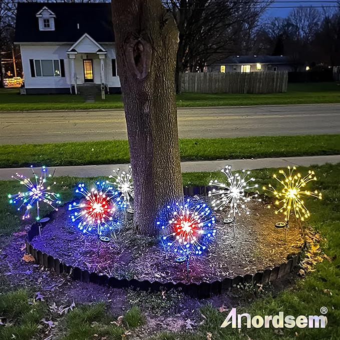 Anordsem Solar Garden Lights Outdoor: Bendable Copper Wire with 120 LED Firework Beads - Red Waterproof DIY Fairy Decorations for Yard Patio Path - Gifts for Women Mom Homeowners