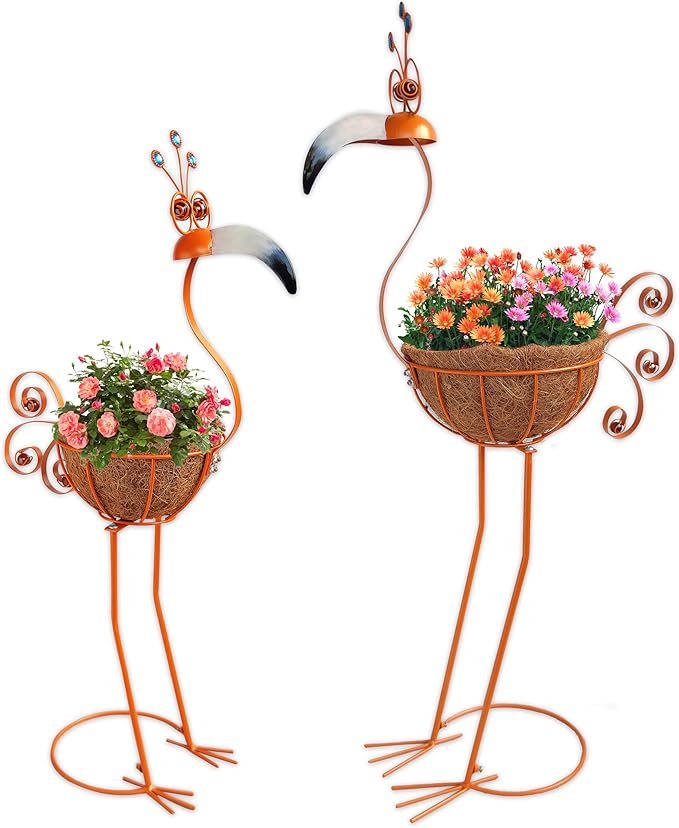 Metal Toucan Planter with Basket - Bird Planters for Outdoor Indoor Lawn,Yard,Porch,Patio, Garden Decorations（Set of 2）