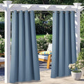 NICETOWN 2 Panels Stone Blue Patio Outdoor Curtains Waterproof, Thermal Rustproof Grommet Blackout Indoor Outdoor Curtains Room Darkening Window Treatments for Pool, W52 x L84