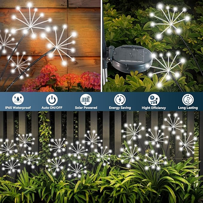 Solar Garden Lights 2 Pack Waterproof Swaying Starburst Light Solar Outdoor Lights for Yard Patio Walkway Pathway Party Wedding Decoration, Unique Gifts for Women, White