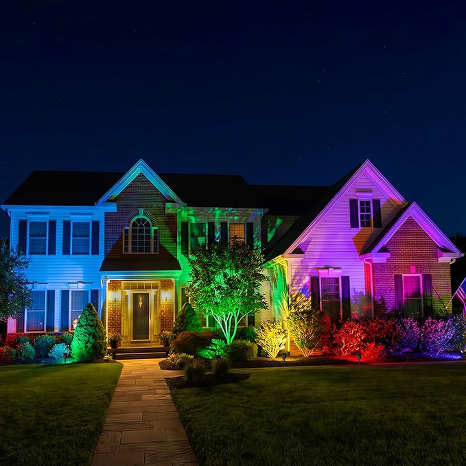 JSOT 4 Pack Halloween Solar Spot Lights Outdoor- RGB Solar Lights Outdoor Waterproof Color Changing Spotlights Christmas Decor, Outside Landscape Lighting for Yard Driveway Tree
