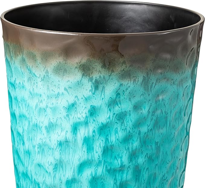 Glitzhome 23.75" H Large Planters for Outdoor Plants,Set of 2 Plastic Tall Outdoor Planters with Drainage Holes,Honeycomb Textured Gradient Turquoise Finish, Large Flower Pots for Front Porch Indoor