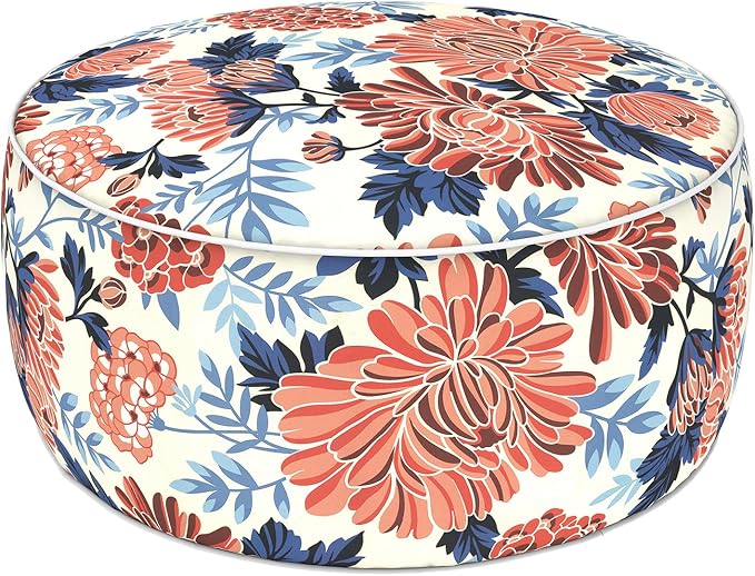 LVTXIII Indoor/Outdoor Inflatable Ottoman with Handle D21 x H9 Inch, Weather-Resistant Round Footstool Pouf for Patio Camping Living Room, Portable Footrest Extra Seating, Vibrant Blossom
