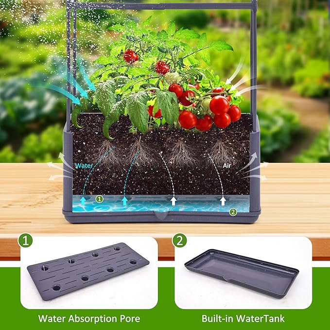 GENMOUS 2 Pack Rectangle 4 Tier Tomato Planter, Raised Garden Bed Tall 45'' Vertical Elevated Garden Planter Standing Garden Bed Planter Box with Drainage Holes Patio Balcony Porch Black