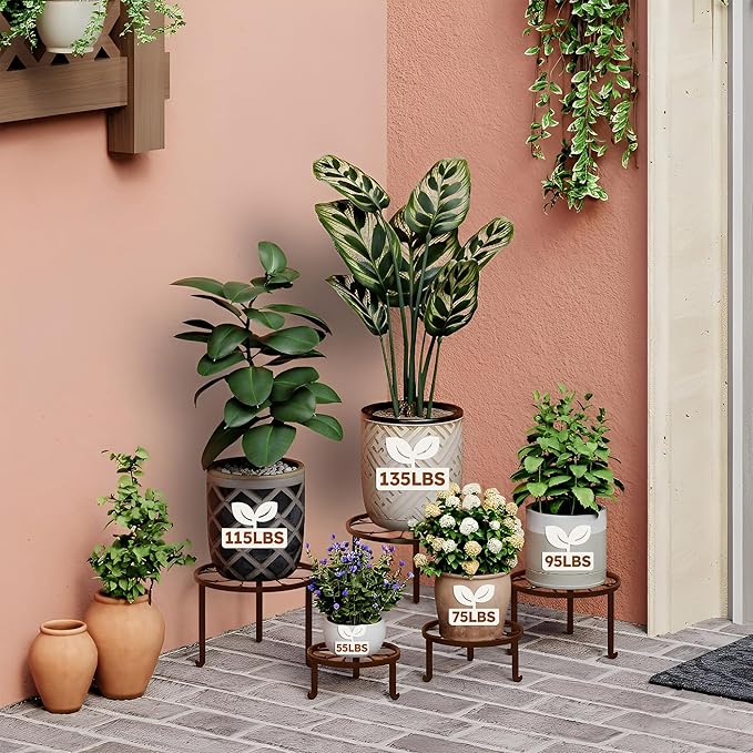 5 Pack Heavy Duty Rustproof Iron Corner Flower Pot Stand Holder,Round Supports Display Rack Tiered Plant Stand, Pot Rack Shelf Indoor Multiple Plants