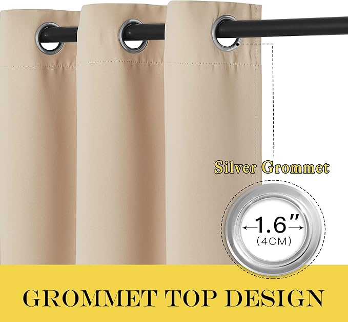 NICETOWN 90 inch Curtain Privacy for Doorway - Thermal Insulated Grommet Window Treatments Room Darkening Sound Reducing for Bedroom/Home Office (Biscotti Beige, 1 Panel, W46 x L90)