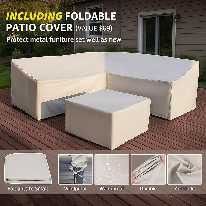 NATURAL EXPRESSIONS 6 Pieces Patio Furniture Sets,Sunbrella Outdoor Furniture Sets Patio L Shape Sectional Couch Sofa Patio Conversation Sets with 6.5" Grey Cushions,Hand-Paint Fauxwood Metal Frame