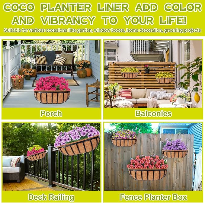 Riare 2 Pack 30 Inch Trough Coco Coir Liners for Planters, Pre-Formed Coconut Coir Replacement Liner Natural Coco Fiber Window Box Liners for Wall Planter, Window Basket Deck Railing Planter