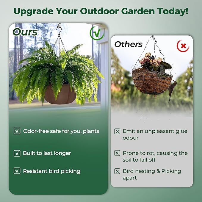 T4U Hanging Planters for Outdoor Plants, 12 Inch 6 Pack Fabric Hanging Baskets with Drainage Tray, Decorative Hanging Pots for Plants Outdoor Patio Porch Garden Use（Brown）