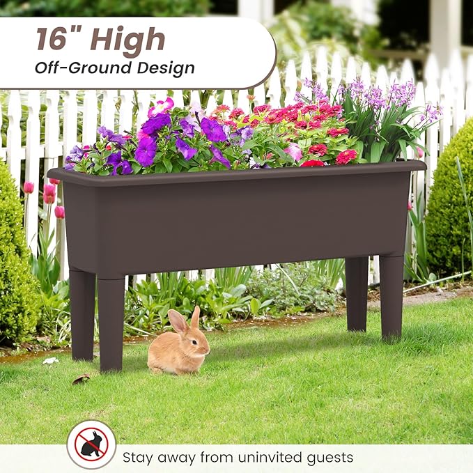 Giantex Raised Garden Beds Outdoor Set of 2, Self-Watering Planter Box with Detachable Legs & Drainage Hole, Outdoor Raised Container for Vegetable Fruit Herbs, 31.5”Lx12”Wx16”H, Easy Assembly (Brown)