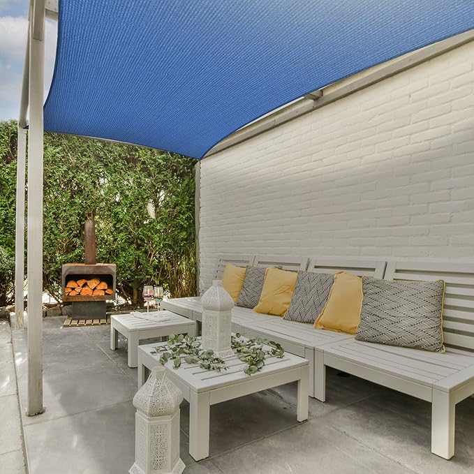 AsterOutdoor Sun Shade Sail Rectangle 6' x 10' UV Block Canopy for Patio Backyard Lawn Garden Outdoor Activities, Blue