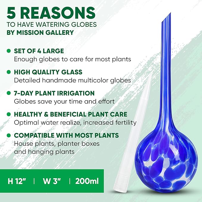 Plant Watering Globes Set of 4 - Large Self Watering Globes for Indoor & Outdoor Plants - Multicolored, Automatic, Glass Watering Bulbs for Daily Use, Plant Watering Devices