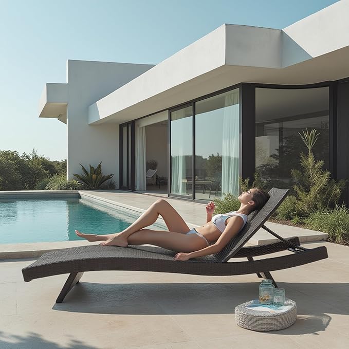 Nestl Chaise Lounge Chair Outdoor Set of 4, Wicker Patio Lounge Chair, Outdoor Lounge Chair with Reclining Backrest