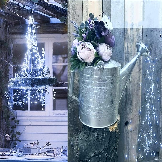 ZNYCYE 1 Pack 8 Modes Solar Waterfall Lights, Solar Fairy Lights Outdoor Waterproof, 10 Strand 200 LED Watering Can Led String Lights(No Watering Can) for Garden Party Outdoor Indoor Decoration