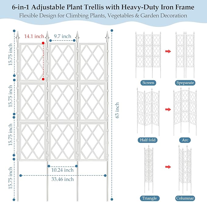 5.25FT Garden Trellis for Climbing Plants Outdoor, White Iron Pipe Support Fence, Metal Wall Trellis Climbing Frame, Trellis for Potted Plants Indoor for Ivy Vines Vegetable Flower