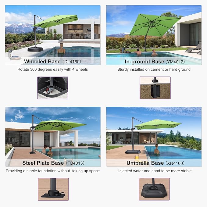 PURPLE LEAF 8' X 8' Patio Umbrella for Pool 7' High Offset Outdoor Cantilever Umbrella Swimming Pool Umbrella with 360°Rotation for Poolside Apple Green