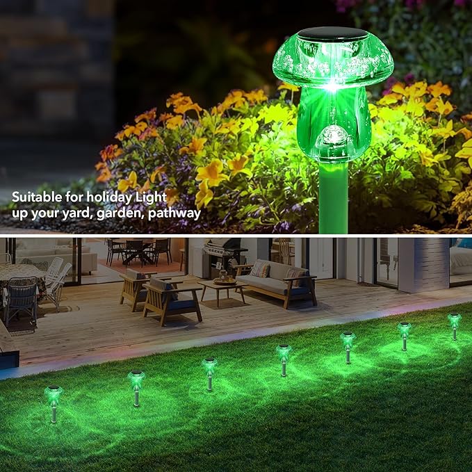 Solar Lights Outdoor, St Patricks Day 8 Pack Mushroom Landscape Lights Waterproof, Solar Powered LED Lighting for Garden Yard Path Pathway Lawn Walkway Driveway Backyard Decor (Green)