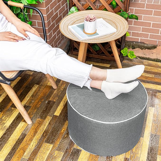 Outdoor Ottoman Outdoor Ottomans for Patio 19x12 Inches Modern Lightweight Foam Stuffed Pouf Outdoor Footstool Footrest Foot Stool Waterproof (Gray)