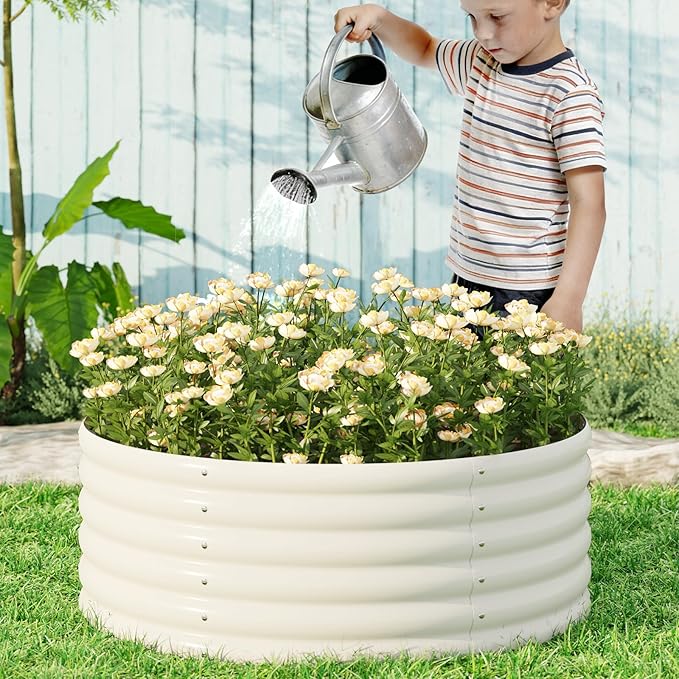 2-Pack 4x1.5ft Galvanized Raised Garden Bed, Outdoor Planter Bed, Metal Planter Box for Gardening and Planting,Milk White