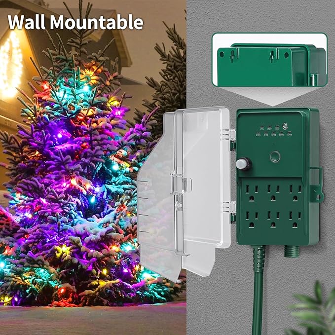 SURAIELEC Outdoor Power Stake, Dusk to Dawn Light Timer, 6 Electrical Outlet Power Strip Waterproof, 6FT Extension Cord for Patio Lights, Sprinkler, Garden, Christmas Decorations, Outdoor Light