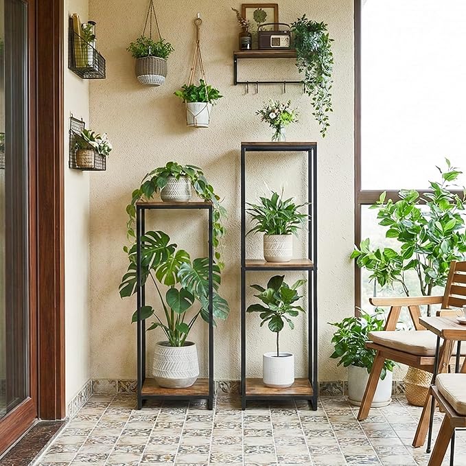 46" Tall Plant Stand Indoor, 3-Tier Modern Plant Shelf, Corner Flower Pot Holder Organizer for Living Room Balcony Patio Garden (Rustic Brown)