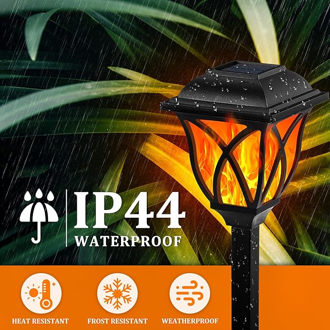 GIGALUMI Solar Lights Outdoor Waterproof, 6 Pack Flickering Flame LED Lights, Garden Decor for Yard, Patio, Landscape, Planter, Walkway