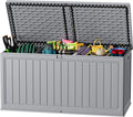 JUMMICO 270 Gallon Outdoor Storage Deck Box with Divider, Double Wall Storage Box with Lockable Lid for Garden Tools, Pools Supplies (Gray)