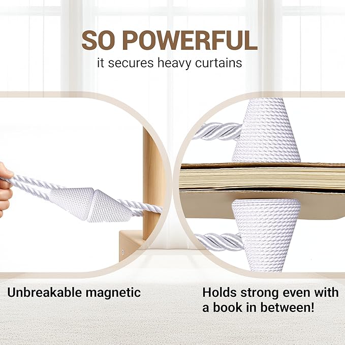 Hion Magnetic Curtain Tiebacks White 2pcs, Curtain Tiebacks Buckles Holdbacks Holders Hooks Clip for Home Bedroom Office Decorative Curtain