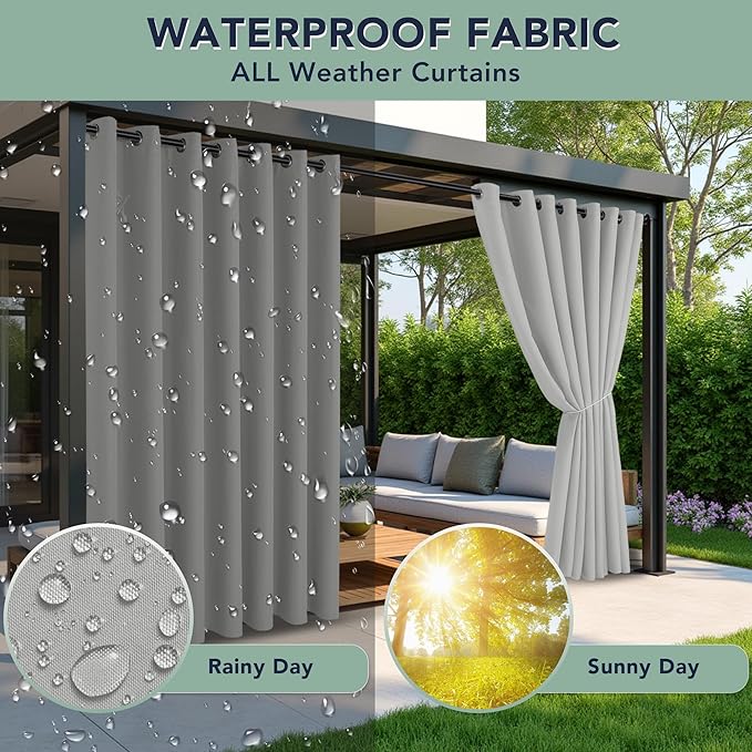 Outdoor Curtains for Patio Waterproof - 6 Panels Privacy Weatherproof Outside Curtains with Grommets for Pergola, Gazebo, Porch, Cabana, Balcony, 54 x 84 Inch, Silver