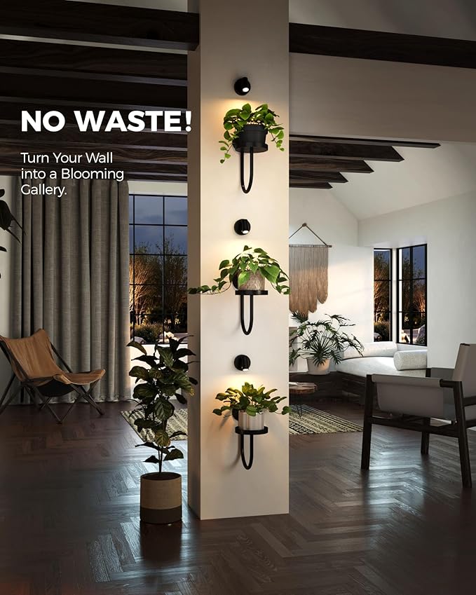 Bamworld Wall Decor Plant Stand with Lights Wall Art Planters Window Plant Hanger Indoor Hanging Planters for Indoor Plants for Living Room Black