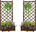 Anraja Raised Garden Bed Planter with Trellis Outdoor Wood Box 67in Set of 2 Flower Standing Planter Box Privacy Lattice Panels with Legs for Patio Porch w/Drainage Holes 29.5" L x 17.0" W x 67.0" H