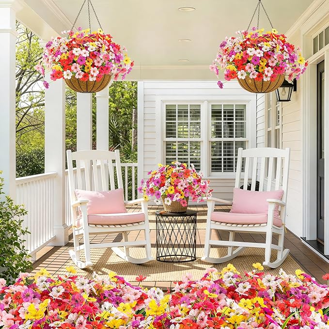 MACTING 12 Bundles Artificial Spring Flowers for Outdoors UV Resistant Fake Flowers Faux Plastic Plants No Fade for Planters Window Patio Porch Yard Garden Indoor Outdoor Decorations(Mix Color-1)