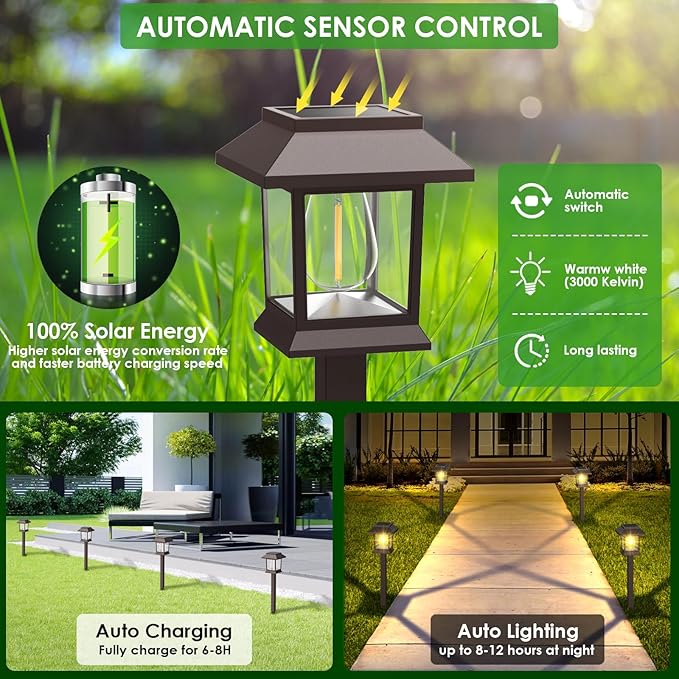 Solar Outdoor Lights, 12 Pack Solar Pathway Lights Waterproof, Landscape Lighting for Path Walkway Lawn Garden Yard Outside Décor, Brown