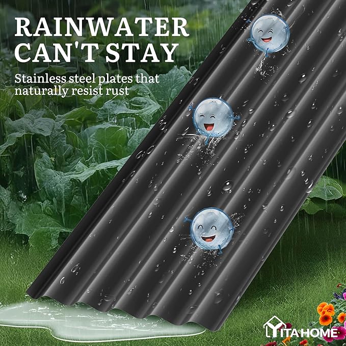 YITAHOME 17" Tall 9 in 1 Large Raised Garden Bed Kit, 8x2x1.4ft Galvanized Metal Planter Box with Gloves & Safety, Outdoor Above Ground Planters for Plants Vegetables Flowers, Black