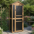 Outdoor Storage Cabinet, Wood & Metal Garden Shed with Waterproof Asphalt Roof, Patio Organizer with 3 Fixed Shelves & Removable Shelf for Long Tools, Lockable Magnetic Doors for Backyard Garage Pool