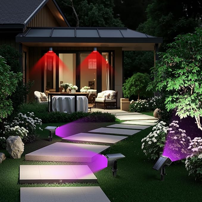 TECKNET Solar Color Changing Lights, 7 Lighting Modes Solar Spot Lights Outdoor Waterproof IP68, 4 Pack Multicolor RGB Outdoor Lights for Garden Yard Landscape Decor (RGB)