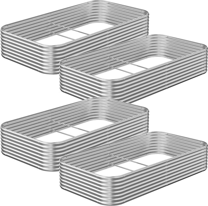 4 Pack 6x3FT Raised Beds for Gardening, Corrugated Galvanized Steel Raised Garden Bed, Outdoor Metal Above Ground Garden Bed for Vegetables and Flowers