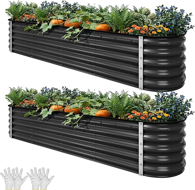 YITAHOME 17" Tall 9 in 1 Large Raised Garden Bed Kit, 8x2x1.4ft Galvanized Metal Planter Box with Gloves & Safety, Outdoor Above Ground Planters for Plants Vegetables Flowers, Black