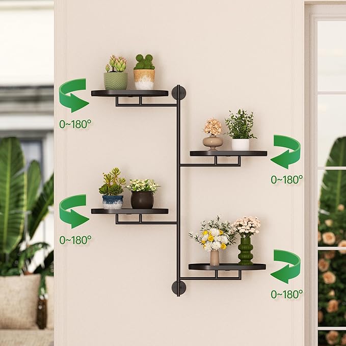 Window Rotating Plant Stand Shelf Indoor Black Metal Floating Shelves 4-Tier Wall Mount Plant hanger Holders for Wall Planter Modern Home Decor window sill gifts