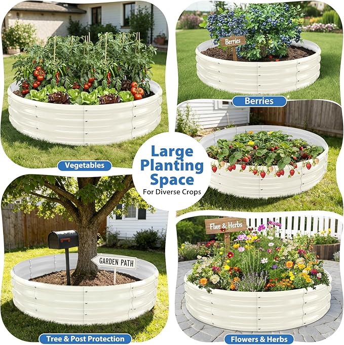 Round Galvanized Raised Garden Bed, 5x5FT, 12" Depth for Outdoor Gardening, Heavy Duty Metal Planter Box for Vegetables, Flowers & Herbs, Rust-Resistant, Easy DIY Assembly