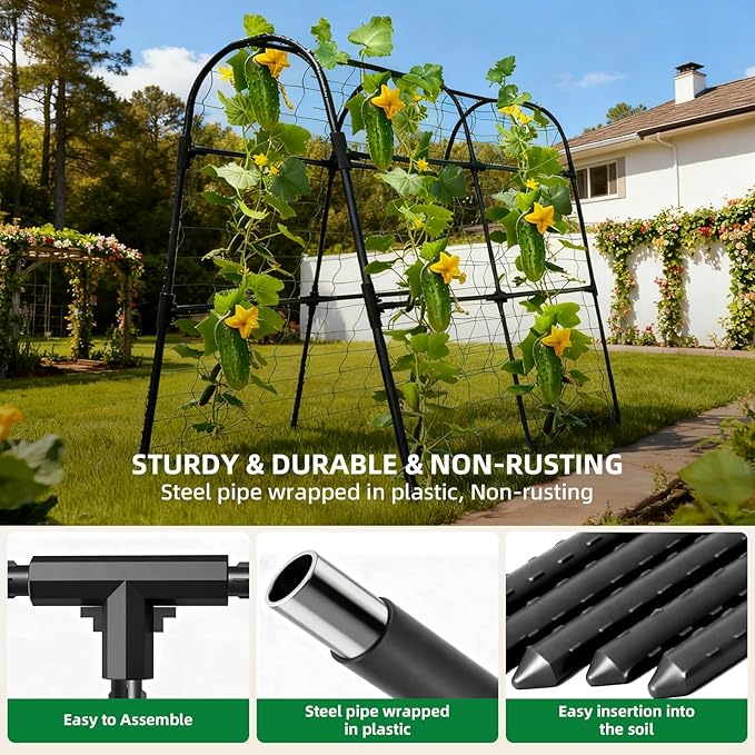 Cucumber Trellis for Raised Bed, U-Shape Garden Arch Metal Support for Climbing Plants, Metal Arch Plant Support Vegetables Trellis, Plant Support for Vine (Black, 31.5 * 30 * 47inch(L*W*H))